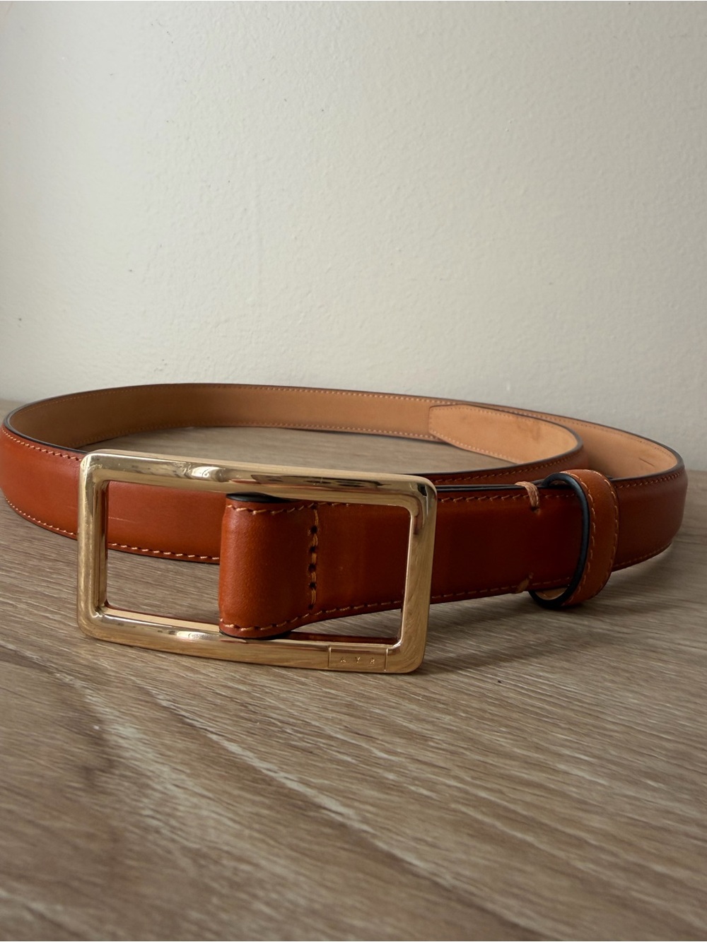 AYR women's Belt in Cognac with Gold Buckle, sz 2 (~ medium, 41.5" long)